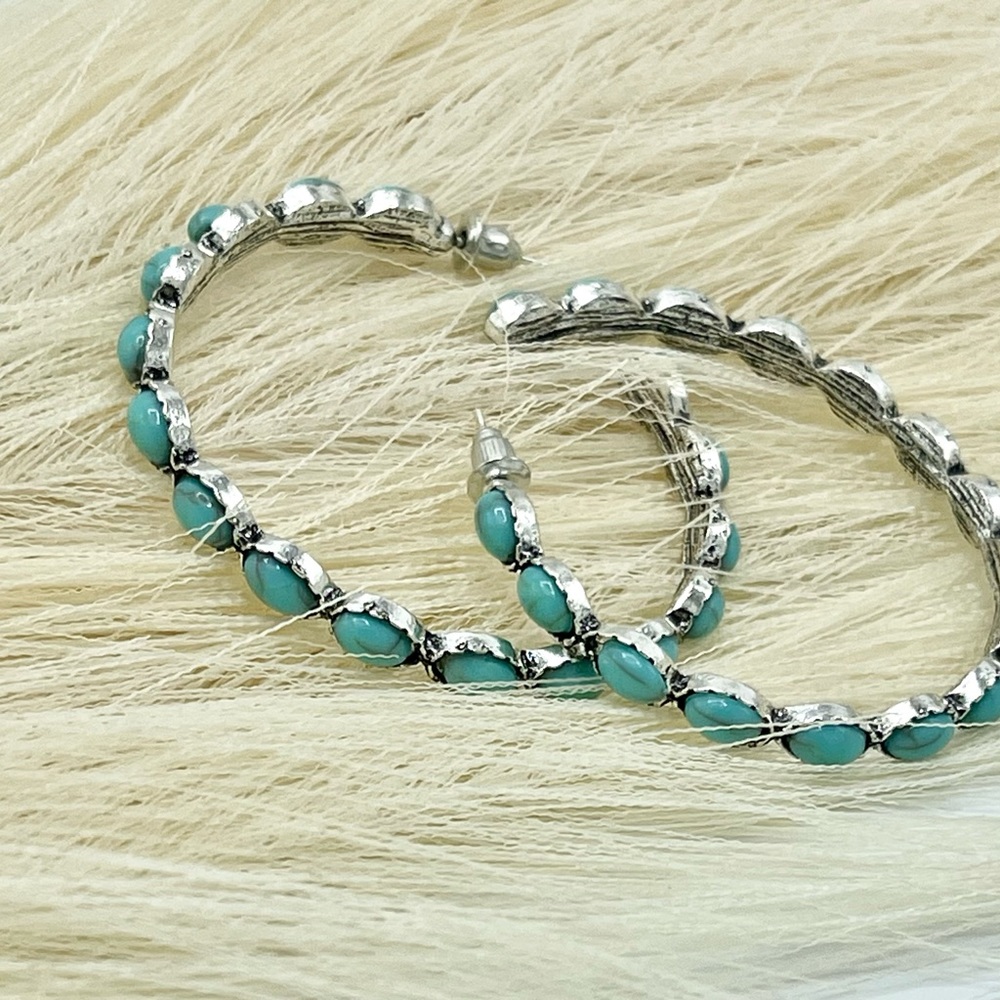 Turquoise hoop earrings silver boho western